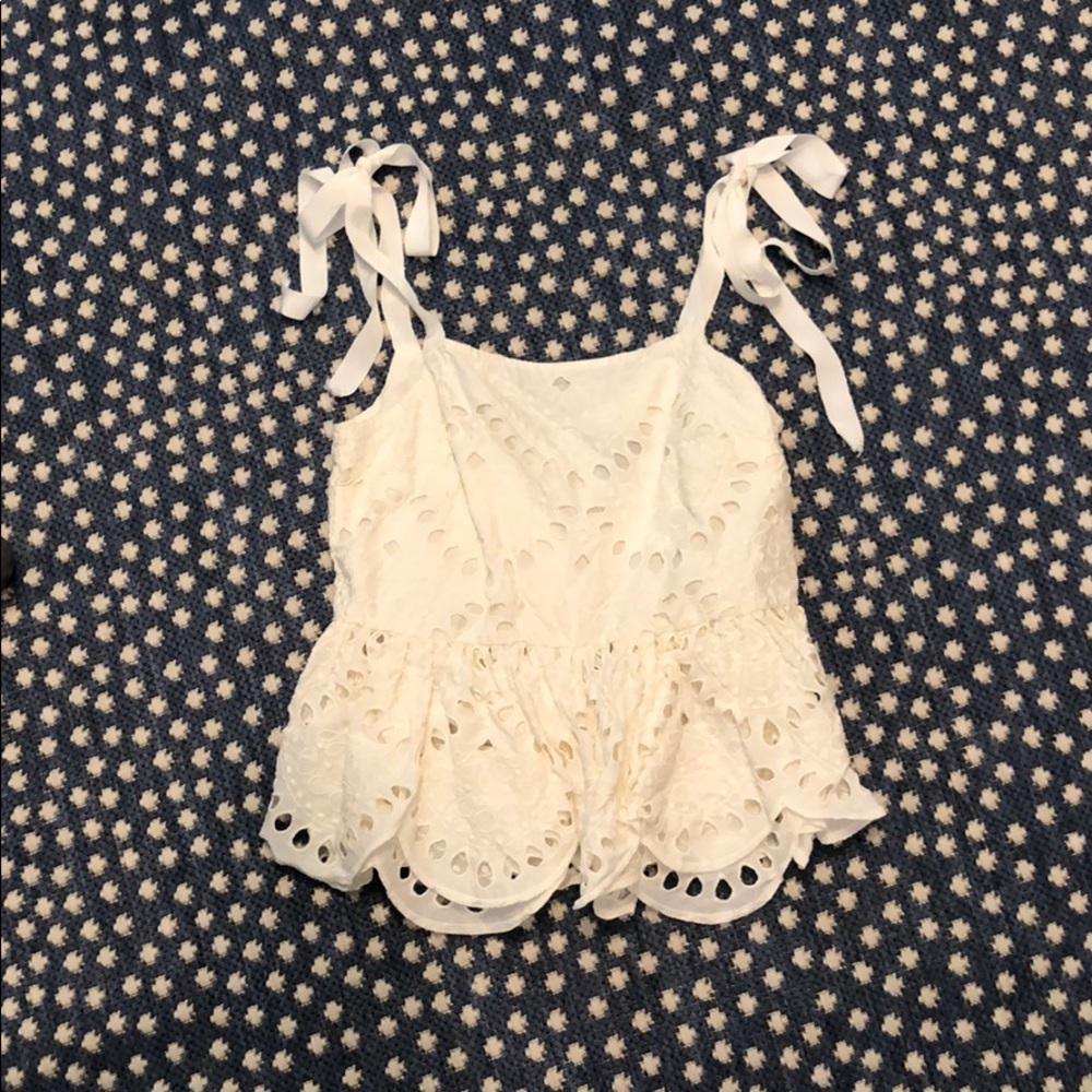 J Crew cream eyelet ribbon top Sz 00